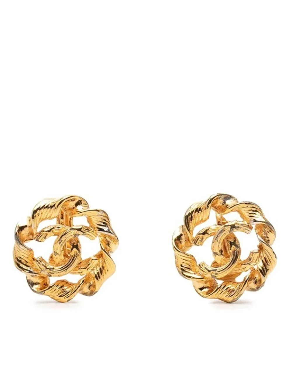 Chanel CC Logo Round Earrings Gold Plated